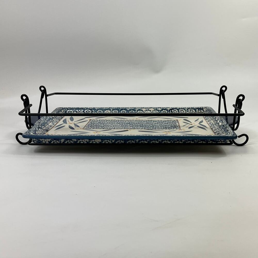 Temptations Old World Extra Large Rectangular Serving Platter With Rack 16" Dish - Picture 5 of 13